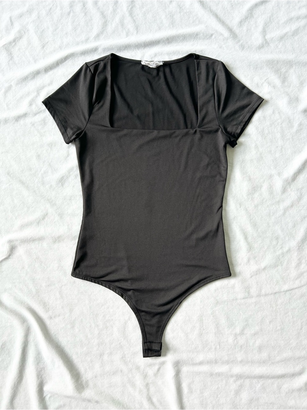 Live in the Moment Black Short Sleeve Square Neck Ballet Neck Bodysuit